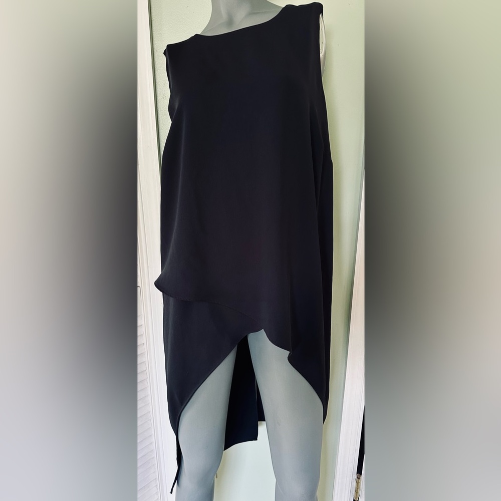 Black Alfani Sleeveless Asymmetrical Blouse With Tails Size 12